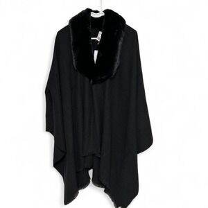 NEW Black faux fur edged cape with a touch of elegance